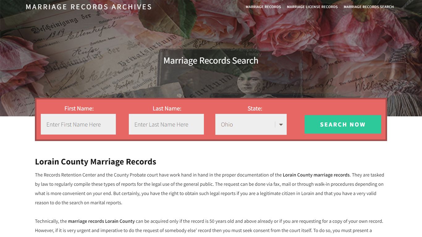 Lorain County Marriage Records - Enter Name and Search