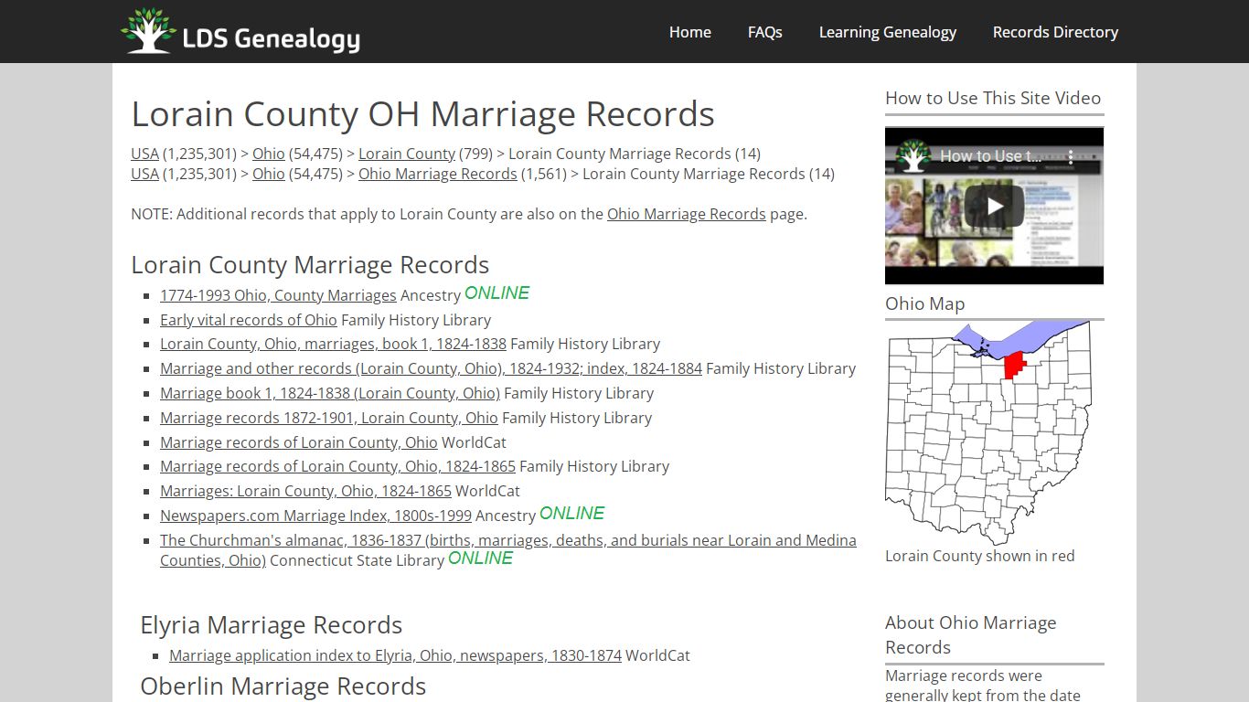 Lorain County OH Marriage Records - ldsgenealogy.com